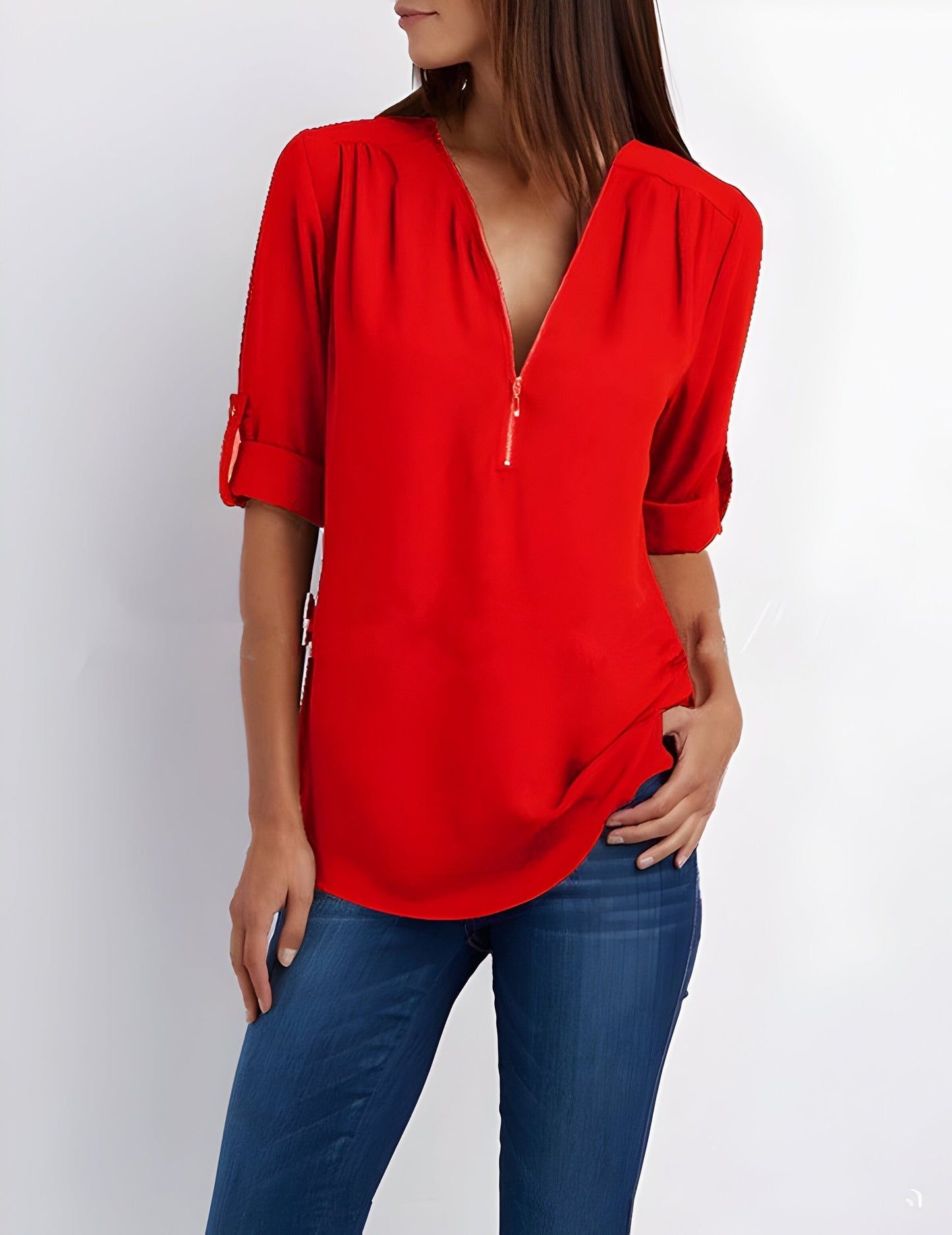 Damebluse med lynlås foran