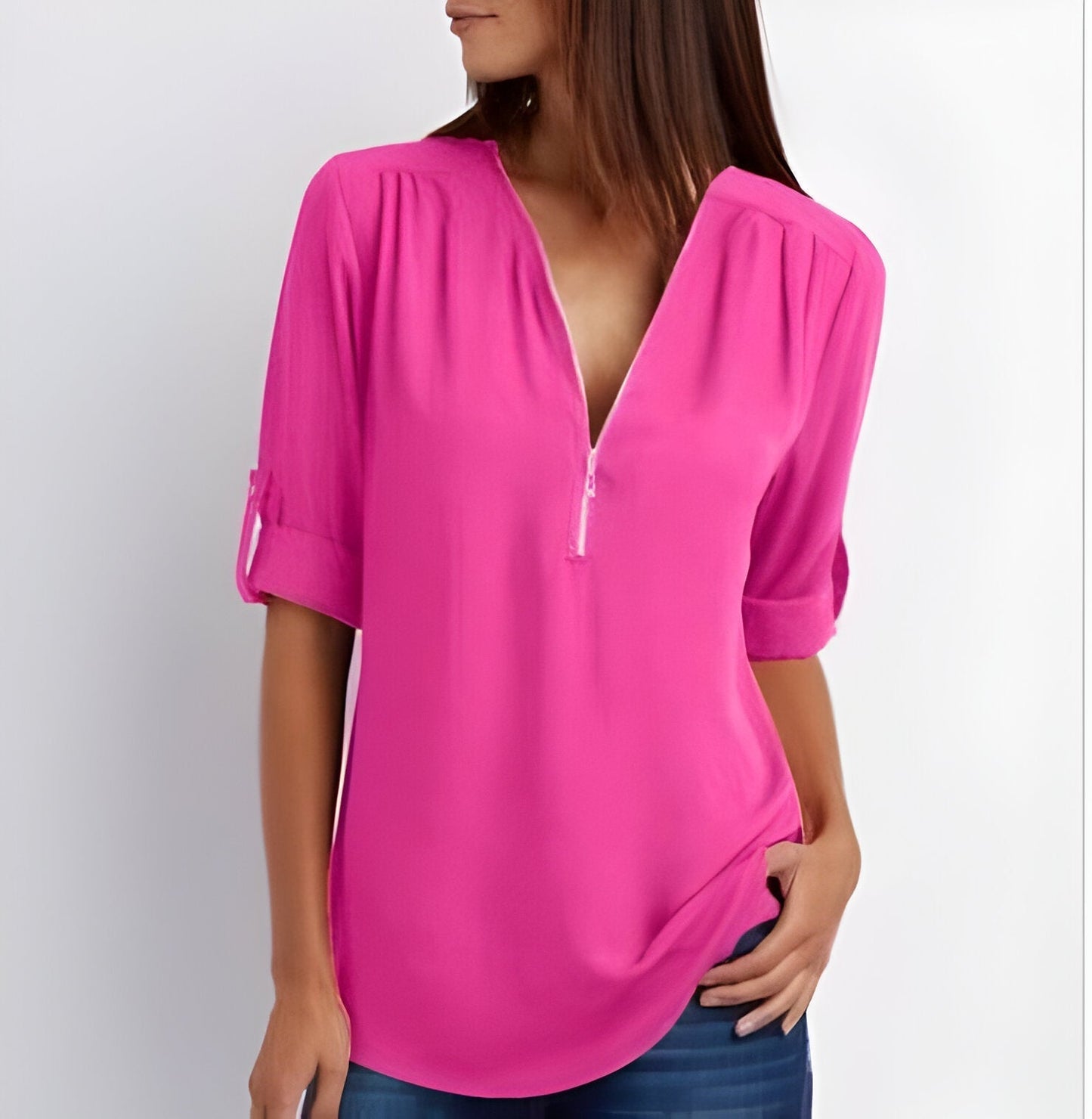 Damebluse med lynlås foran