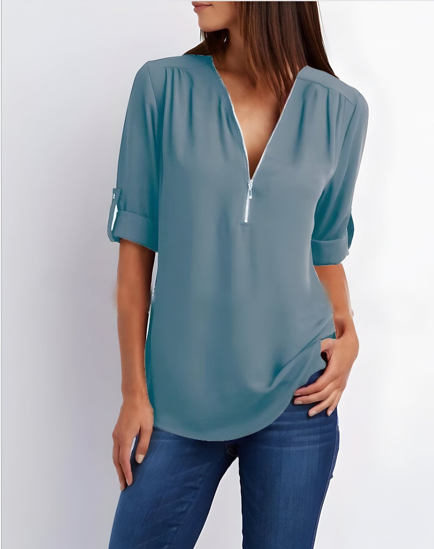 Damebluse med lynlås foran
