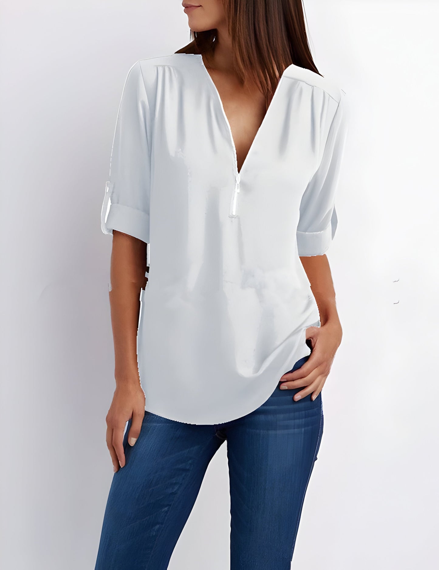 Damebluse med lynlås foran