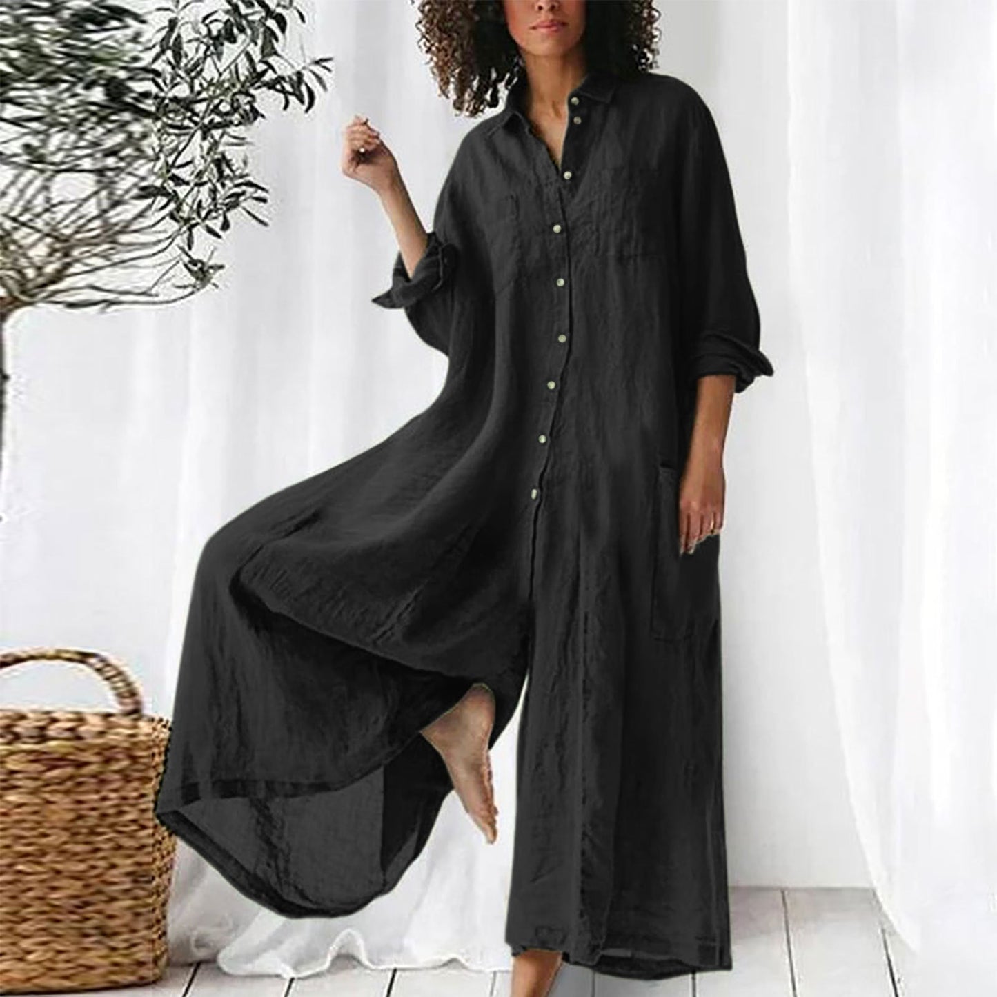 Dames Overhemdjurk Maxi Jurk