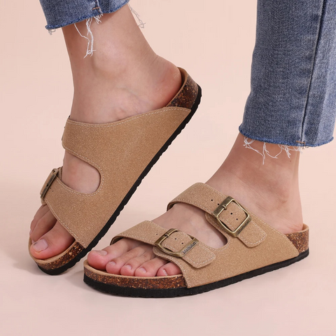Damesandaler med korksål og justerbare remme