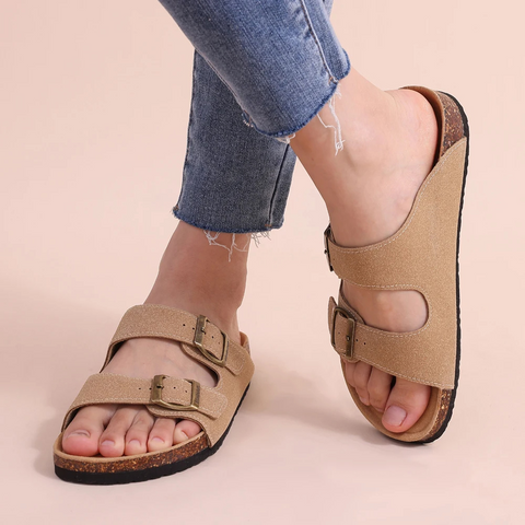 Damesandaler med korksål og justerbare remme