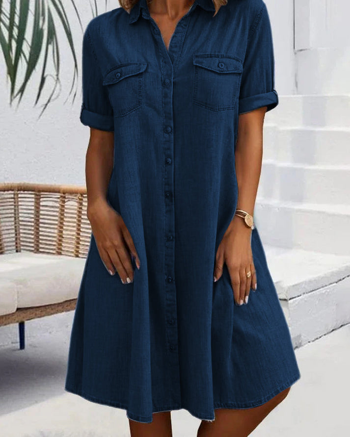 Denimskjortekjole til damer med knaplukning