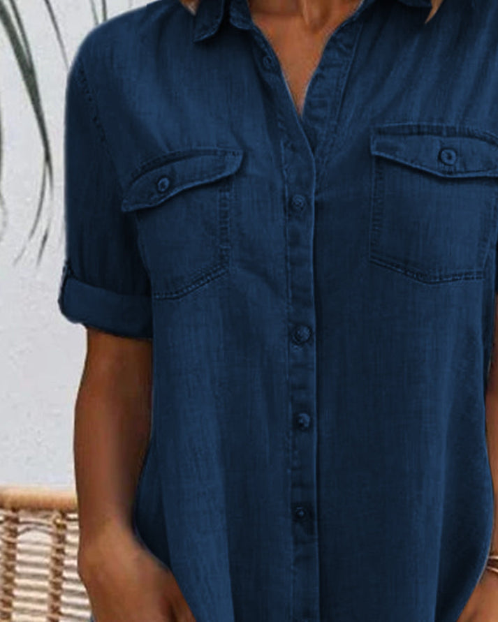 Denimskjortekjole til damer med knaplukning