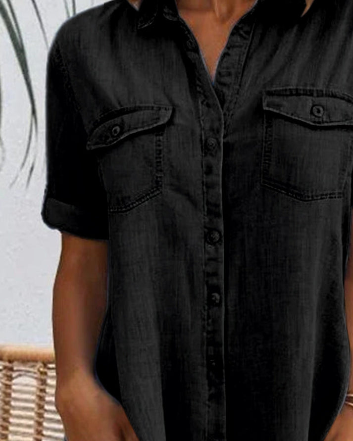 Denimskjortekjole til damer med knaplukning