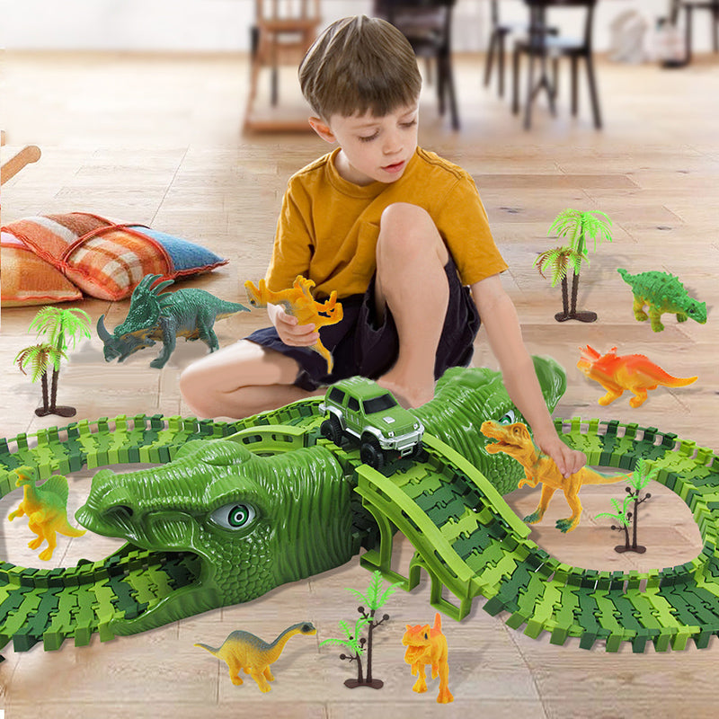 Dinosaur-legetøjssæt – 360° eventyrbane med lys og lyd
