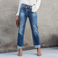 Distressed straight leg-jeans til damer