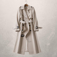 Lang dobbeltradet trenchcoat med skulderstropper til damer