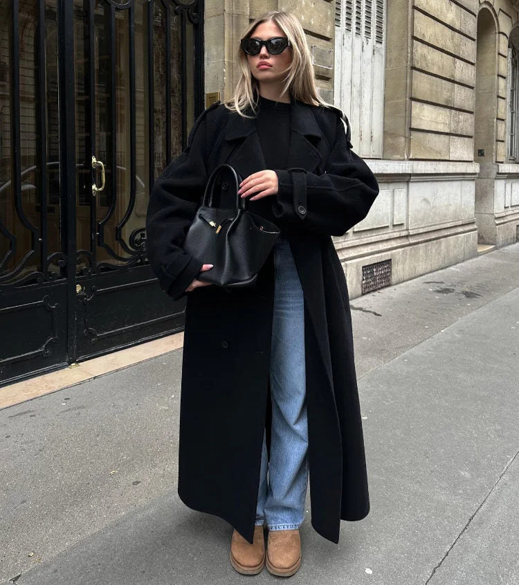 Dobbeltradet trenchcoat til damer