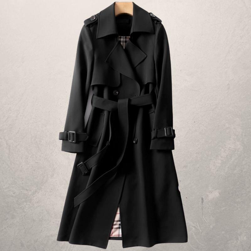 Lang dobbeltradet trenchcoat med skulderstropper til damer