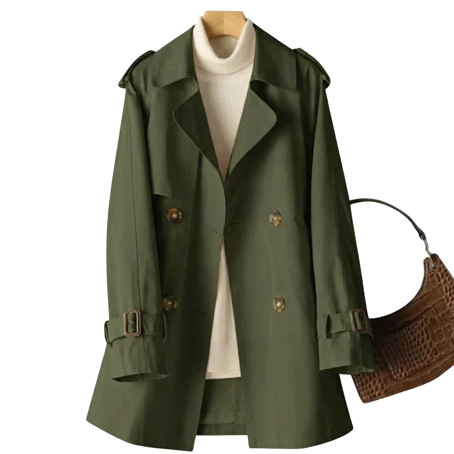 Dobbeltradet trenchcoat med klassisk revers til damer