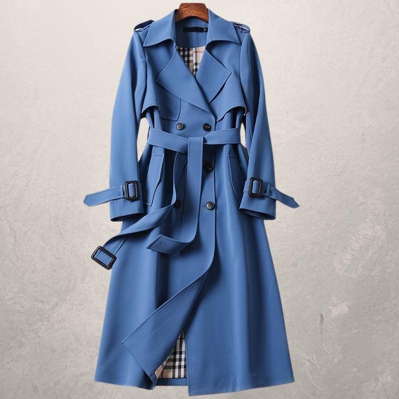 Lang dobbeltradet trenchcoat med skulderstropper til damer