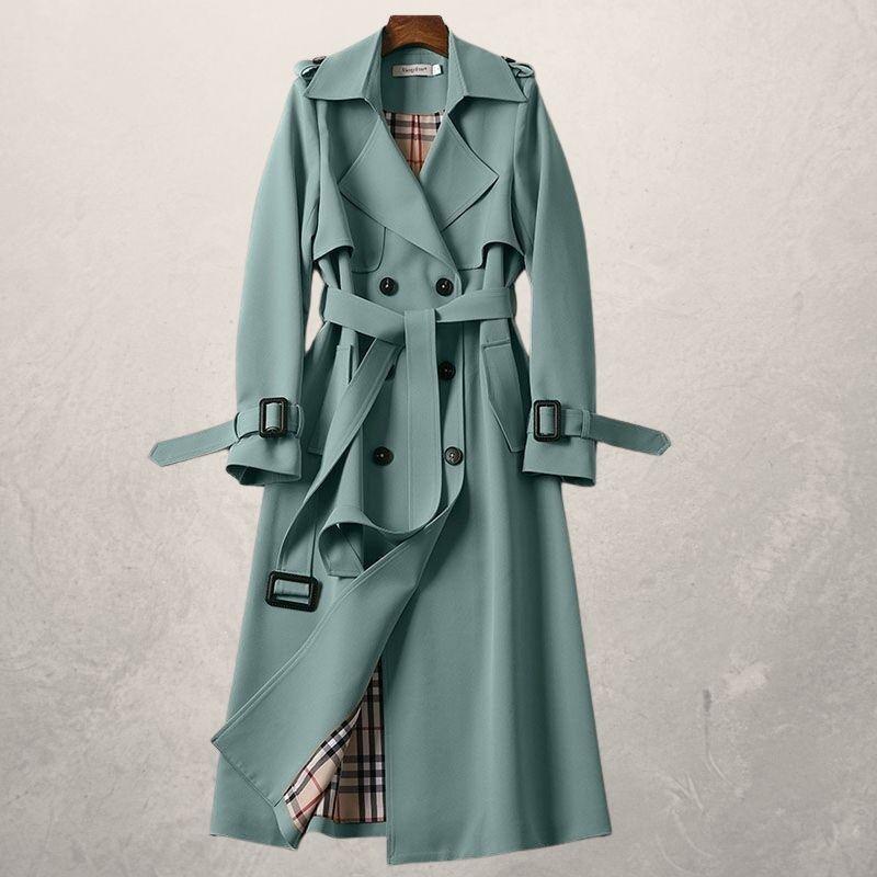 Lang dobbeltradet trenchcoat med skulderstropper til damer