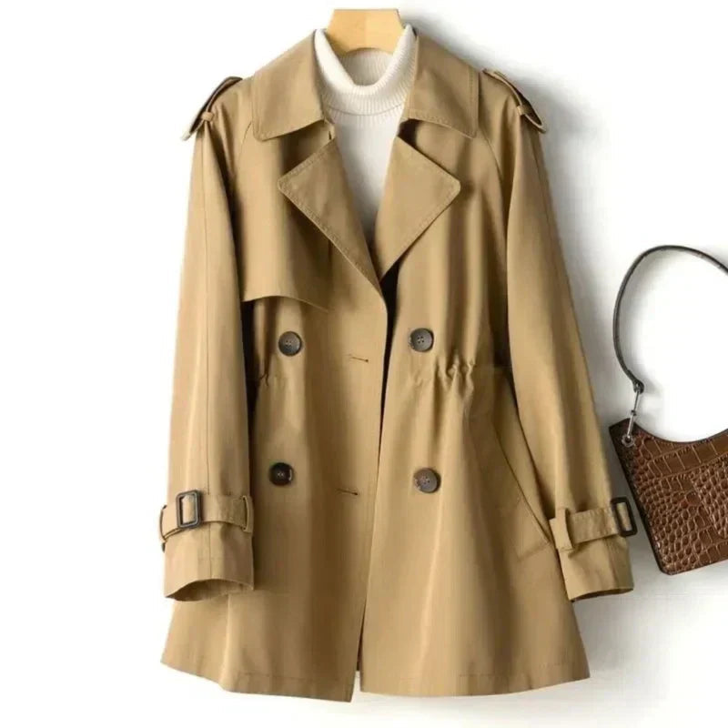 Dobbeltradet trenchcoat med klassisk revers til damer