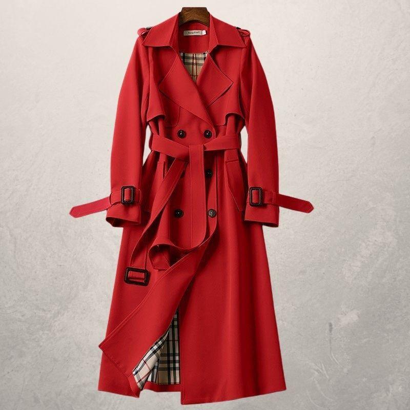 Lang dobbeltradet trenchcoat med skulderstropper til damer