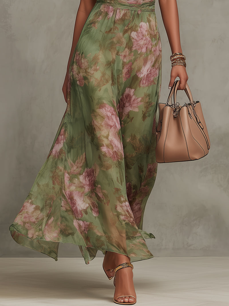 Elegant grøn boho-maxikjole til formel bryllupsgæstestil