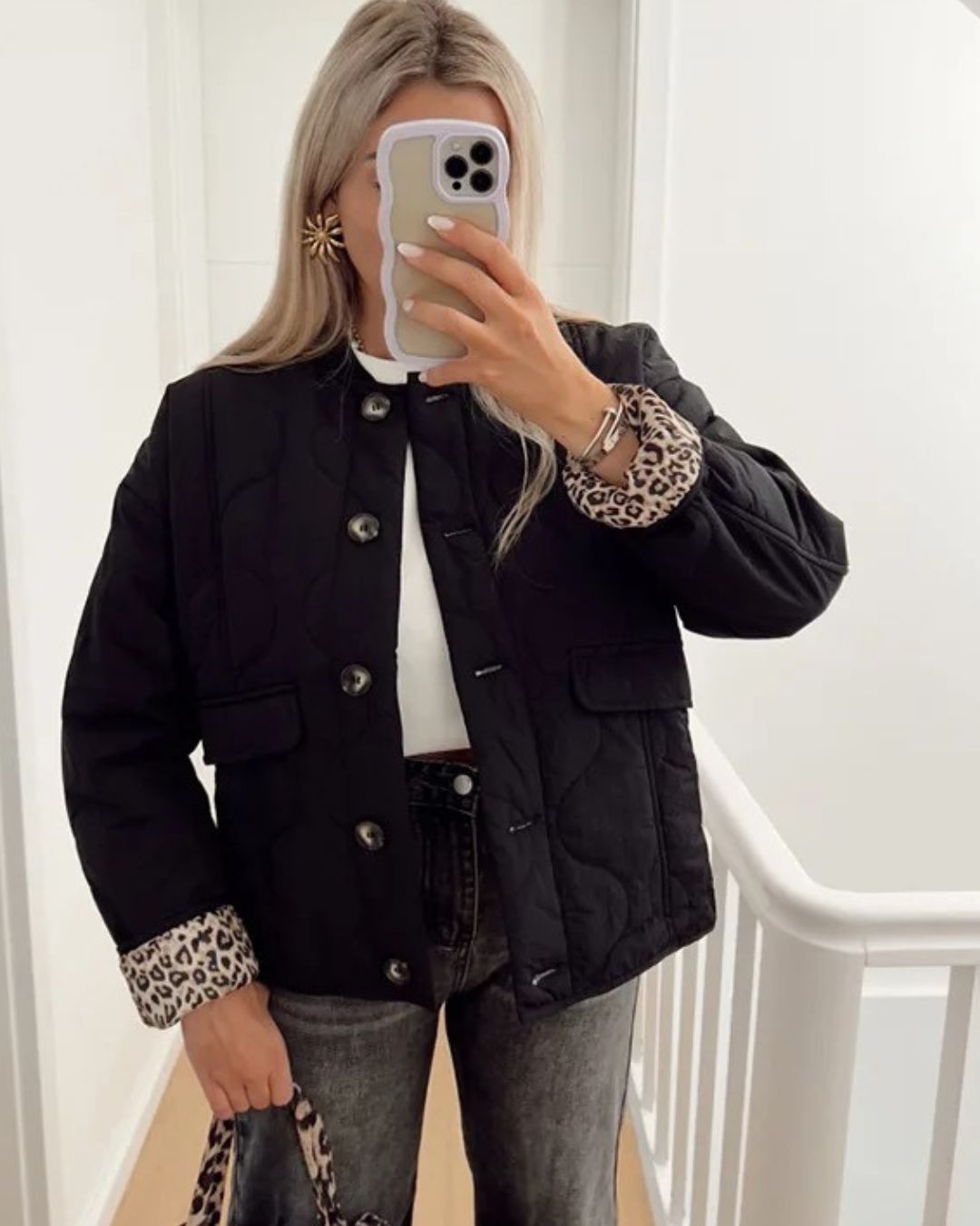 Elegant jakke med leopardfor - Chic & moderne