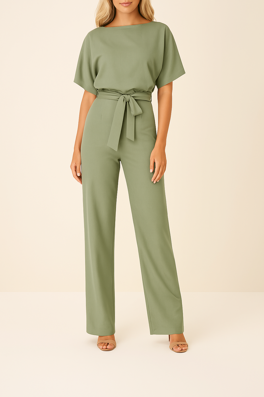 Elegant jumpsuit med bælte og brede ben til kvinder