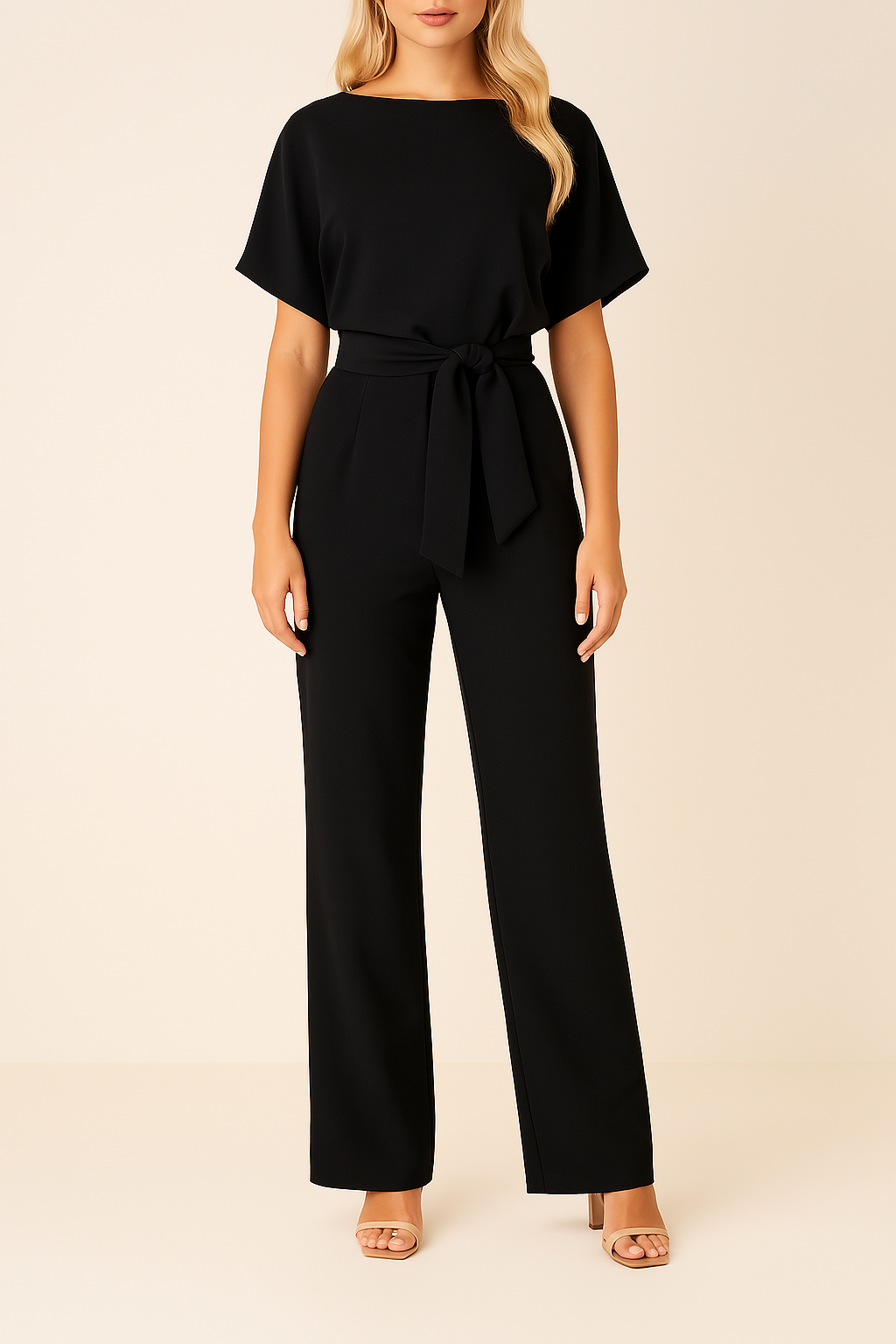 Elegant jumpsuit med bælte og brede ben til kvinder