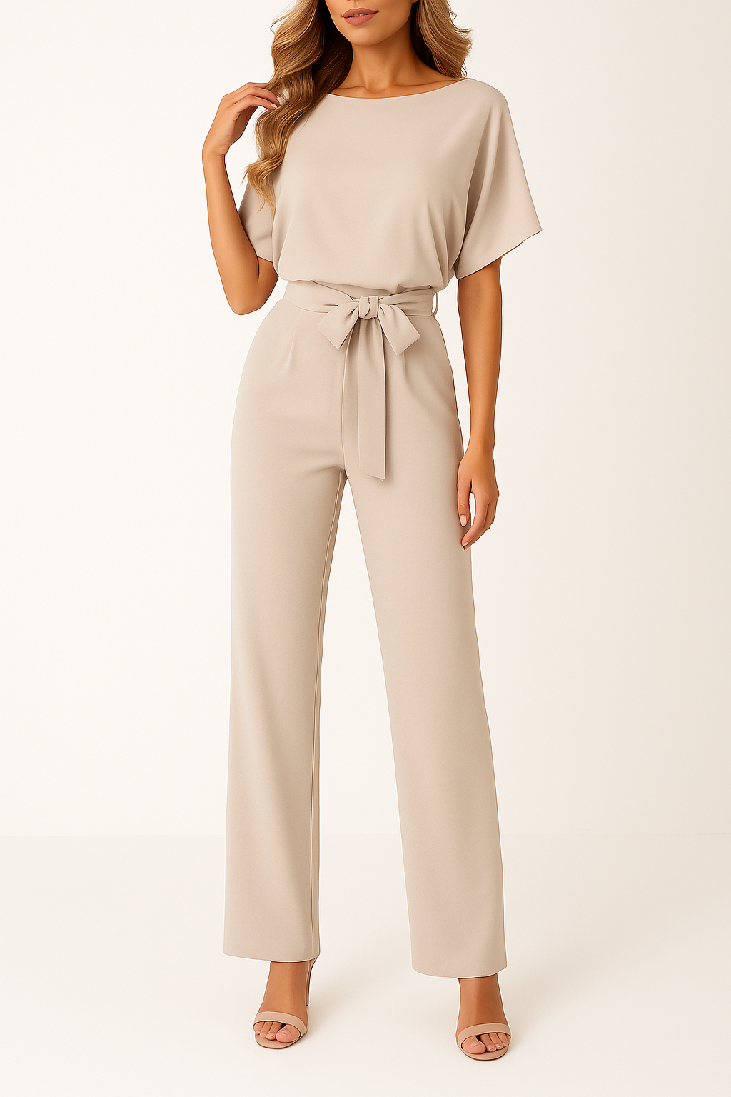 Elegant jumpsuit med bælte og brede ben til kvinder