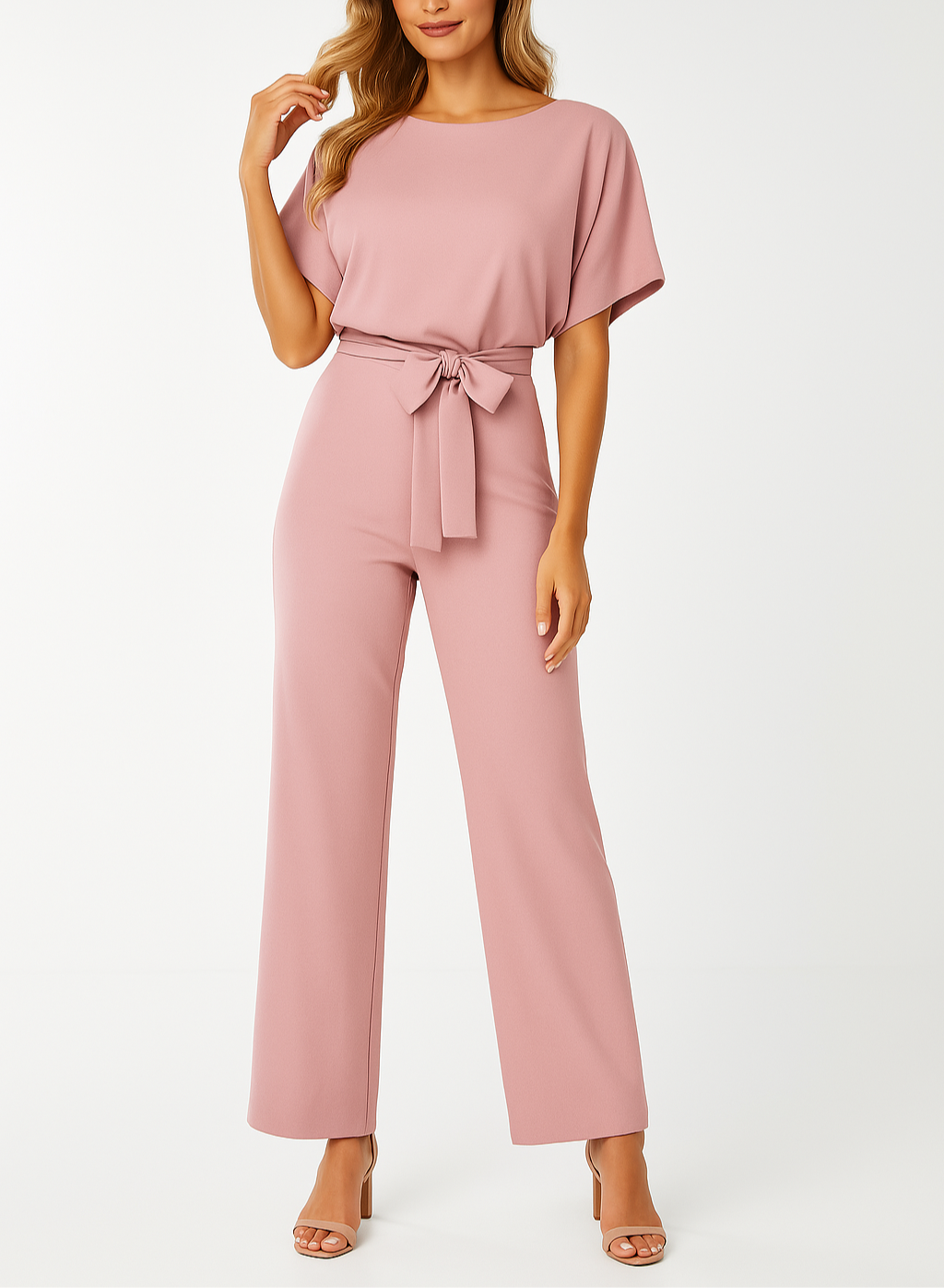 Elegant jumpsuit med bælte og brede ben til kvinder
