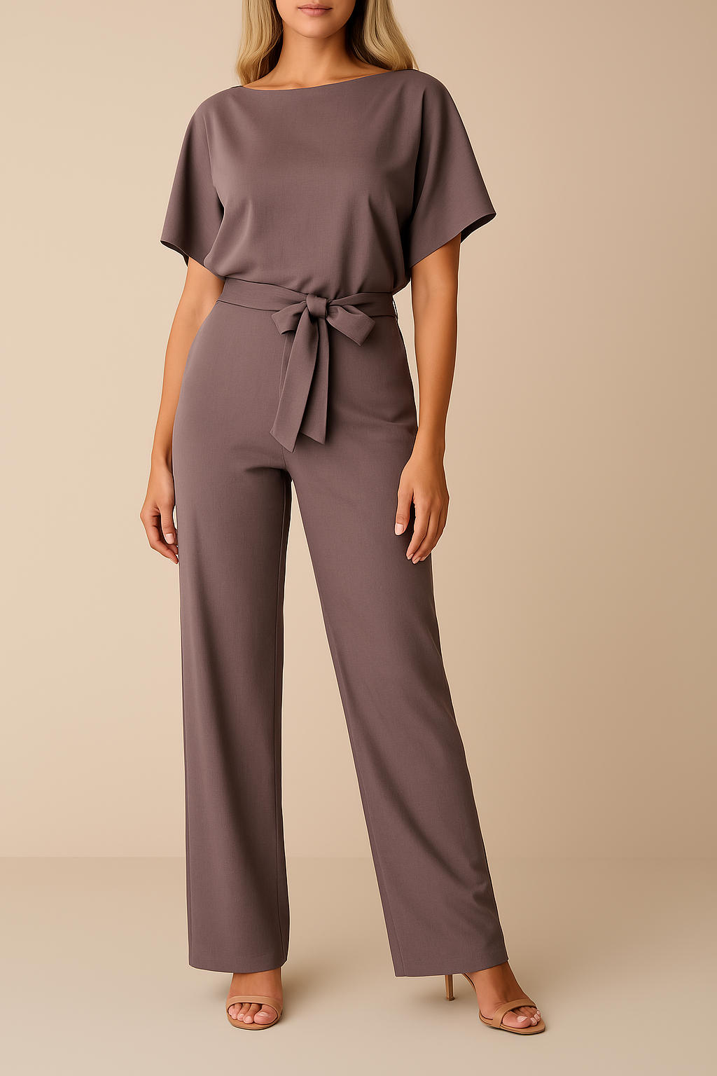 Elegant jumpsuit med bælte og brede ben til kvinder