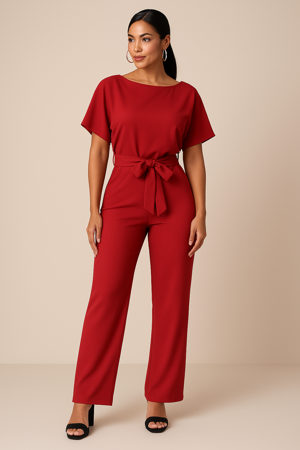 Elegant jumpsuit med bælte og brede ben til kvinder