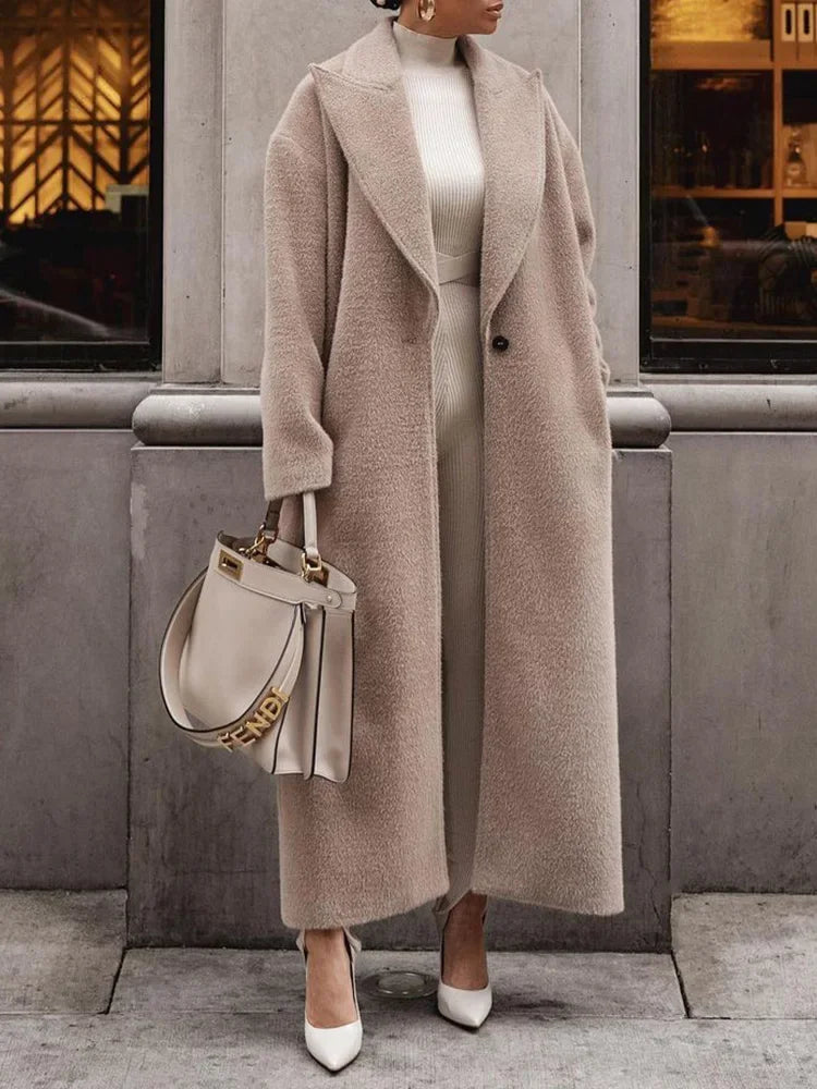 Elegant lang oversized vinterfrakke til damer