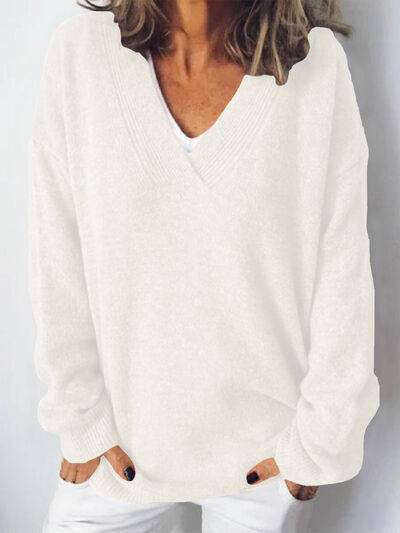 Elegant oversized striktrøje med V-udskæring til damer