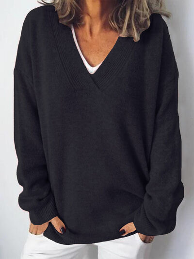Elegant oversized striktrøje med V-udskæring til damer