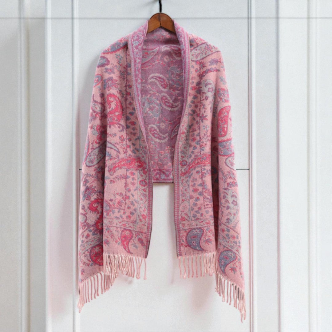 Elegant vinterponchosjal med paisleymønster