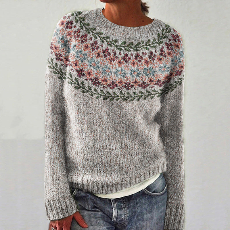 Fair Isle-strikket sweater med rund hals til damer