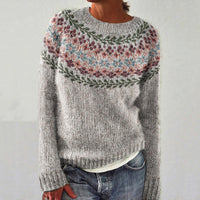 Fair Isle-strikket sweater med rund hals til damer