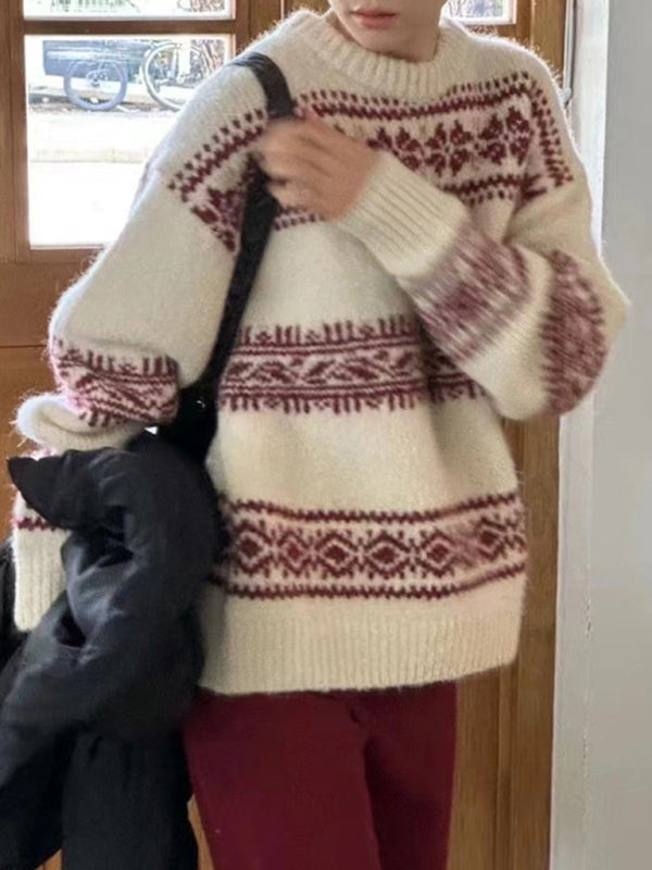Fair Isle-striktrøje i relaxed fit til damer