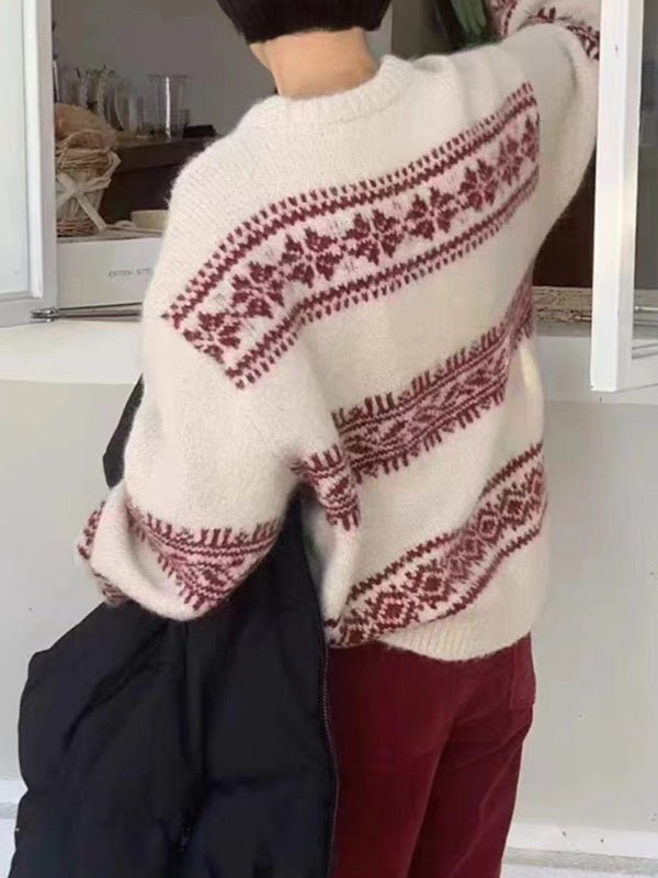 Fair Isle-striktrøje i relaxed fit til damer
