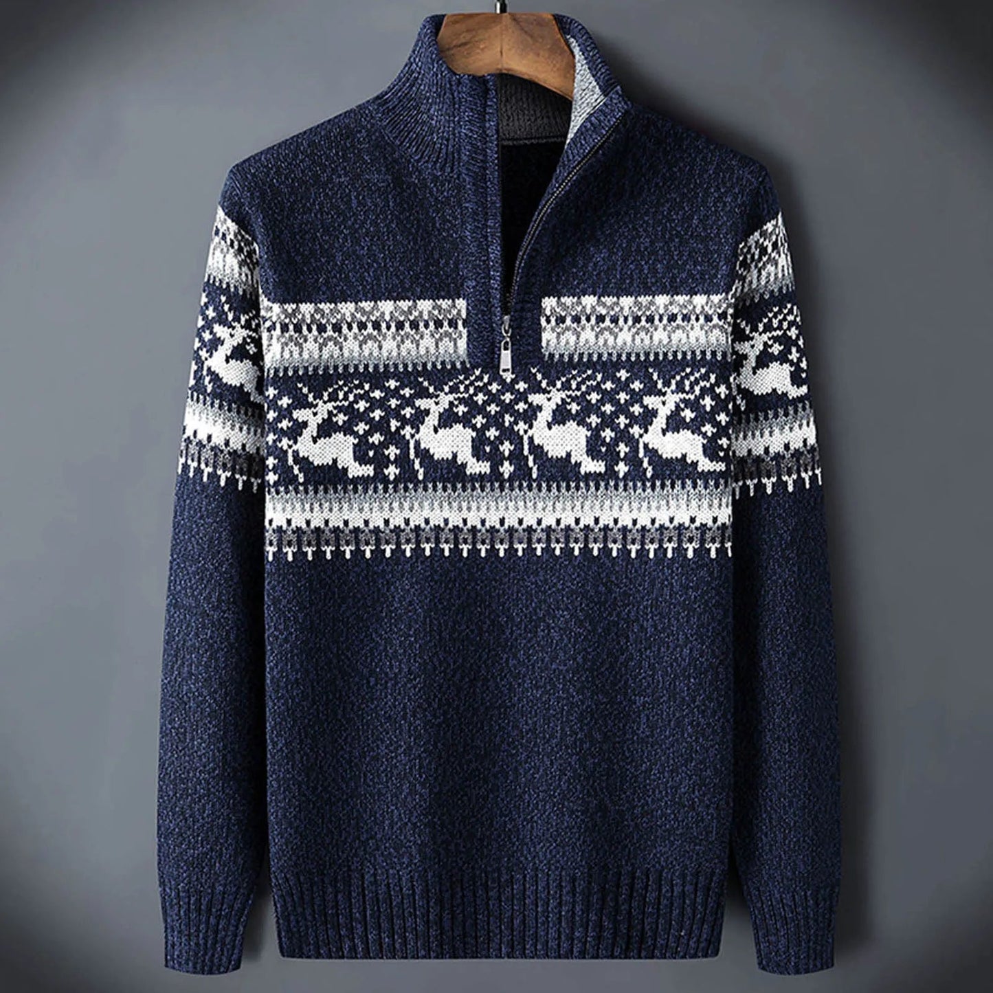 Fair Isle-striktrøje med halv lynlås til mænd