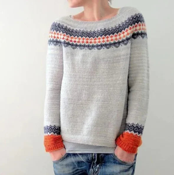 Fair Isle-sweater med rund hals til damer