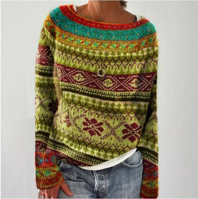 Fair Isle-sweater med rund hals til damer