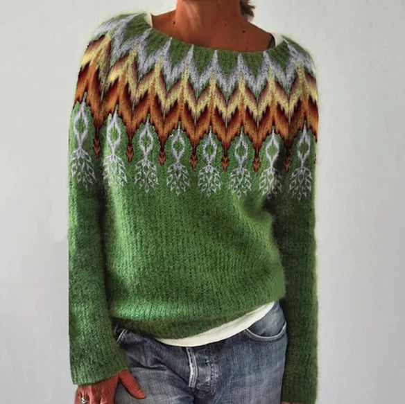 Fair Isle-sweater med rund hals til damer