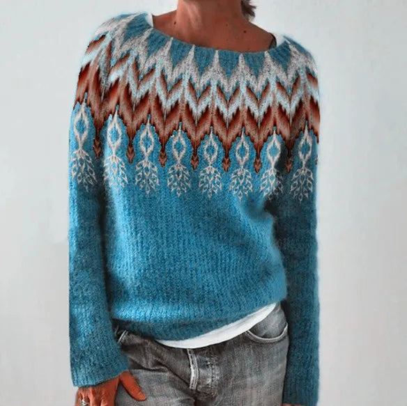 Fair Isle-sweater med rund hals til damer