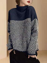 Farveblokeret rullekrave-sweater til damer