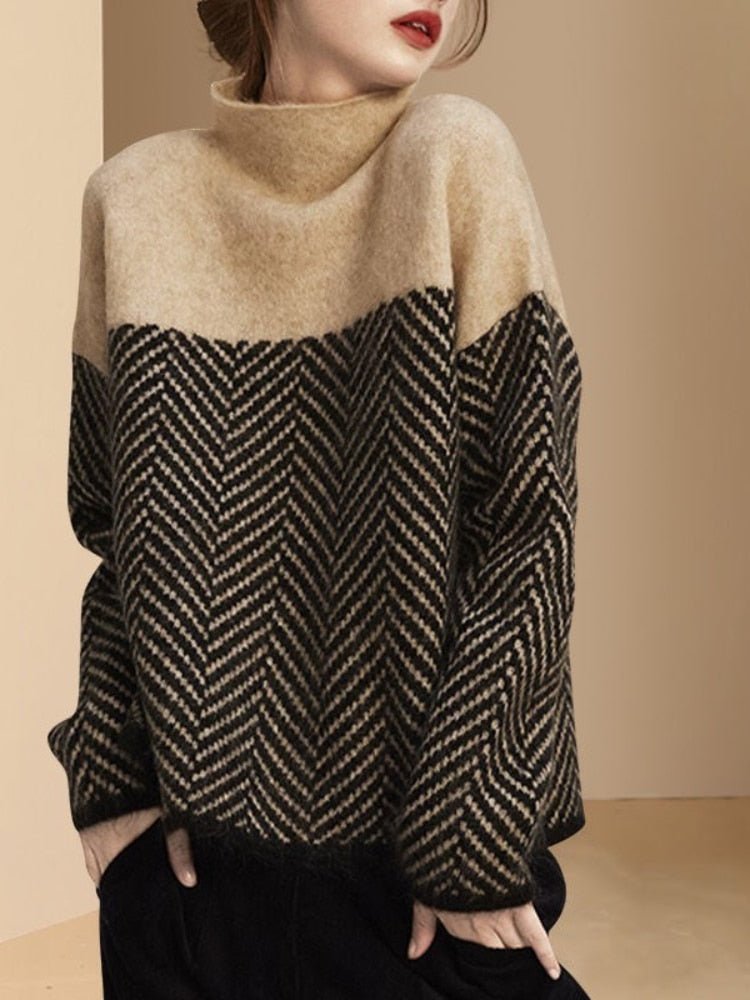 Farveblokeret rullekrave-sweater til damer