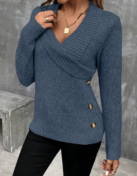 Figursyet sweater med V-hals til damer