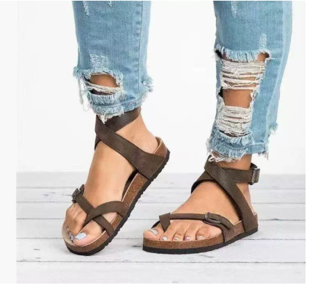 Flade damesandaler med ankelrem