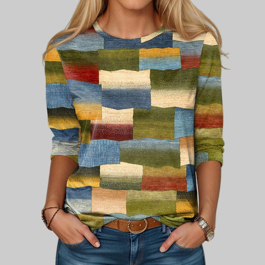 Flerfarvet t-shirt med rund hals