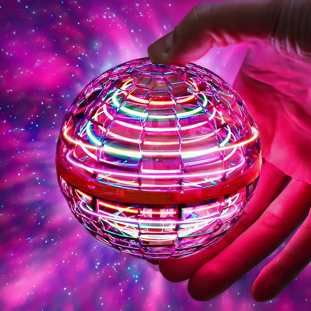 Flyvende orb-bold | Aerodynamisk flyvespinner med LED-effekter | 360° rotation og boomerangfunktion | Stødsikkert kabinet og USB-hurtigopladning