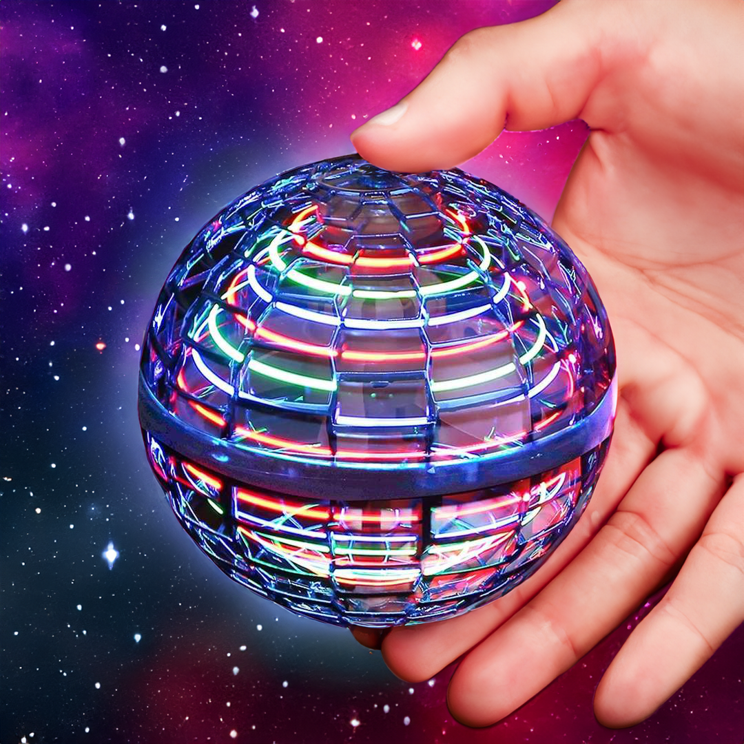 Flyvende orb-bold | Aerodynamisk flyvespinner med LED-effekter | 360° rotation og boomerangfunktion | Stødsikkert kabinet og USB-hurtigopladning