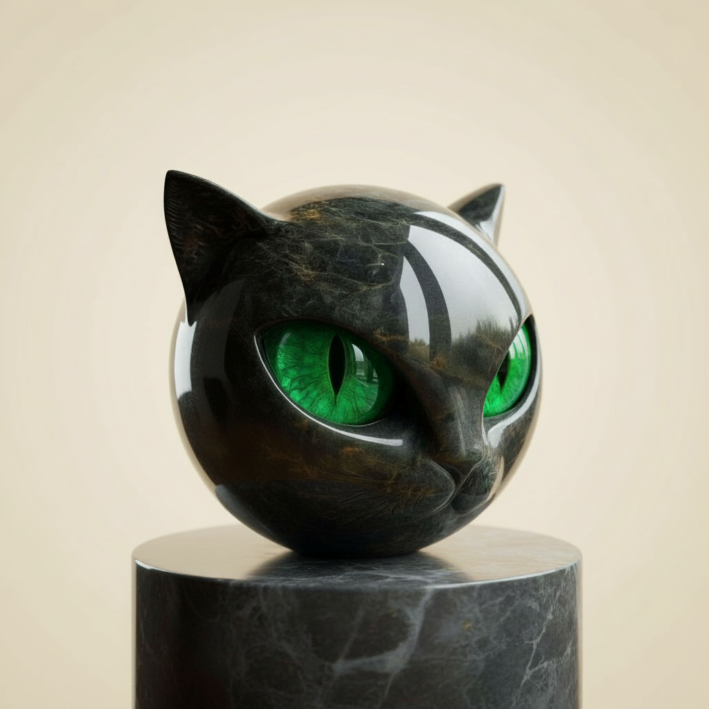 Fortryllende kunstskulptur af sort kattehoved