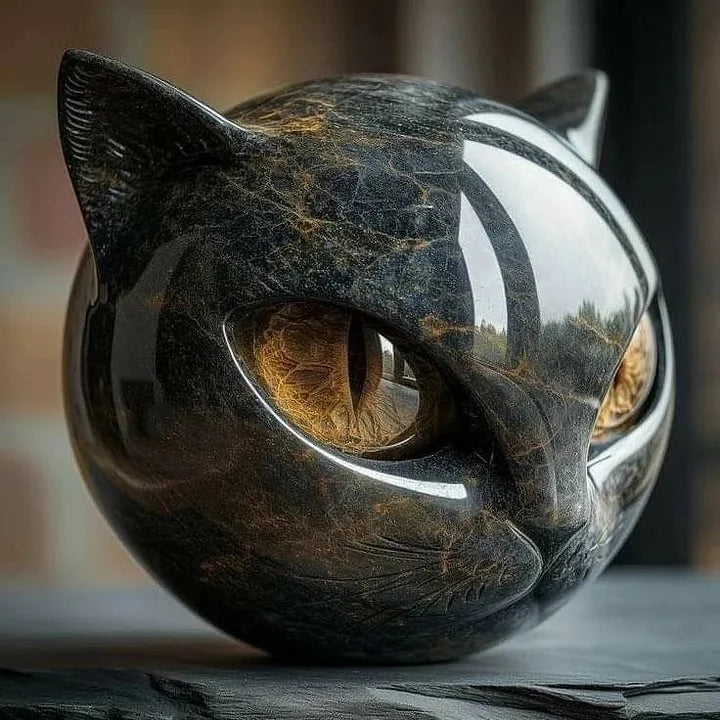Fortryllende kunstskulptur af sort kattehoved